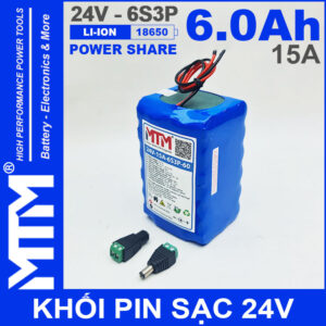 Pin 24V 6Ah 15A 6S2P 18650 MTM 6000mah