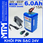 Pin 24V 6Ah 15A 6S2P 18650 MTM 6000mah Kem Sac
