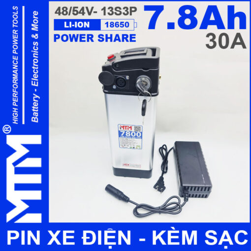 Pin xe điện Lithium-ion 48V 54V 7.8Ah 30A 13S MTM kèm sạc