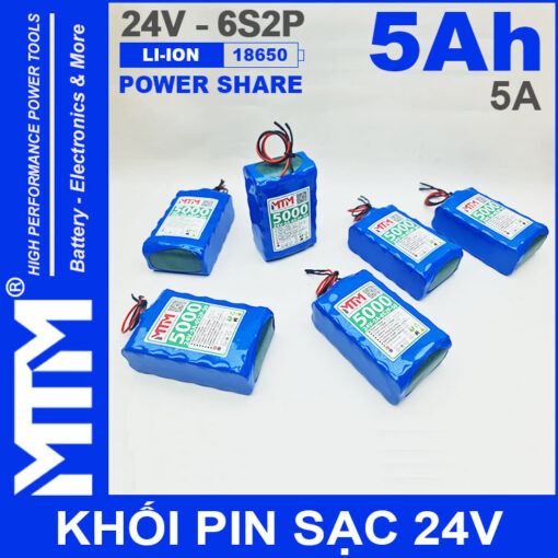 nhan dong pin 24V 5A 6S2P 18650 MTM 5000mah 2