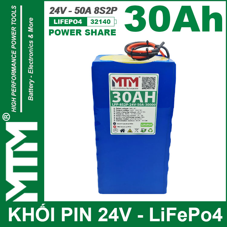 Chuyen Dong Cac Loai Pin 24V 30Ah 50A Pin Sat LiFepo4 32140 4S2P MTM
