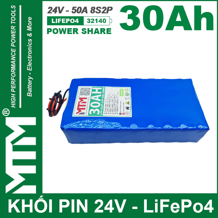 Pin 24V 30Ah 50A Pin Sat LiFepo4 32140 4S2P MTM Chinh Hang