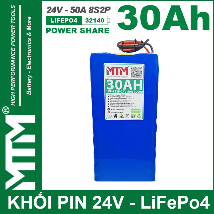 Pin 24V 30Ah 50A Pin Sat LiFepo4 32140 4S2P MTM