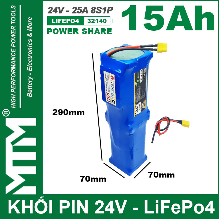 Pin 24V 15Ah 25A Pin Sat LiFepo4 32140 8S1P MTM Dai Kich Thuoc Pin 24V 15Ah 25A Pin Sat LiFepo4 32140 8S1P MTM Dai Kich Thuoc