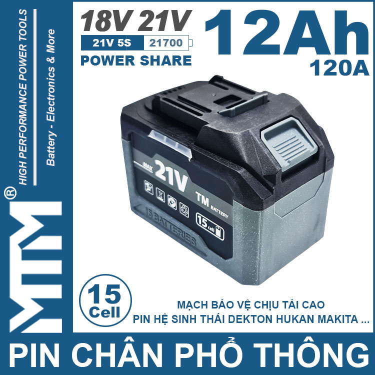 Pin Chan Pho Thong 21V 120A Led 2 Hong Cell 21700 12Ah 15cell Chinh Hang Pin Chan Pho Thong 21V 120A Led 2 Hong Cell 21700 12Ah 15cell Chinh Hang
