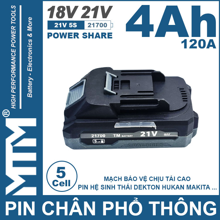 Pin Chan Pho Thong 21V 120A Led 2 Hong Cell 21700 5cell Chinh Hang Pin Chan Pho Thong 21V 120A Led 2 Hong Cell 21700 5cell Chinh Hang